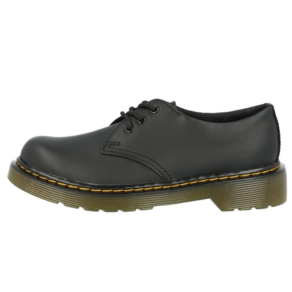 Dr. Martens 1461J Kids Black Leather Lace-Up Shoe with Yellow Stitching